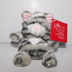 Russ Berrie Luvvies Gray Tabby Cat Kitten Jill New with Tag 5" Bean Bag Plush